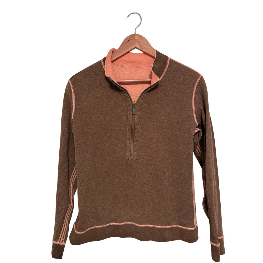 Tommy Bahama Reversible Quarter Zip Pullover Medium Brown Peach Cotton